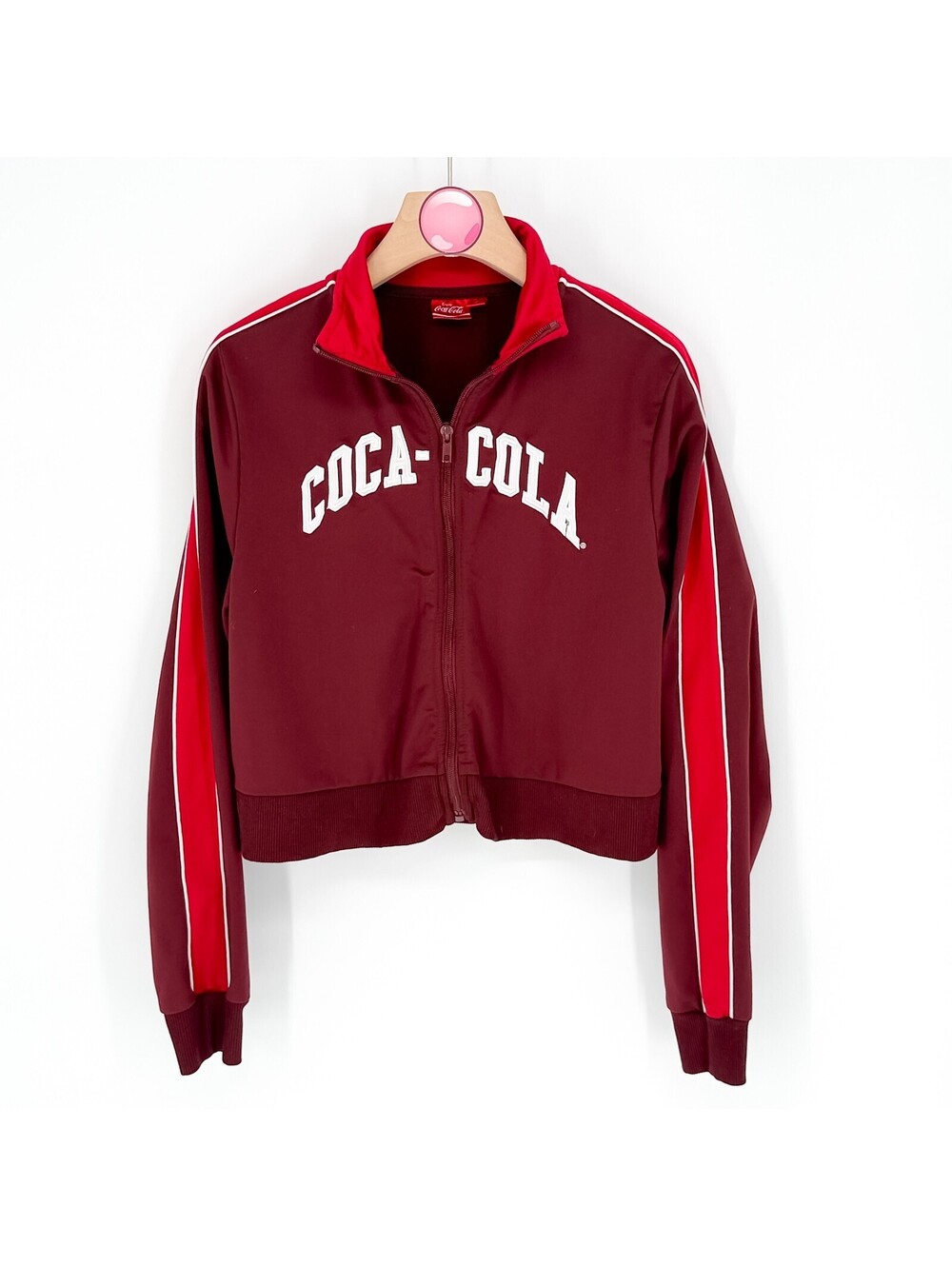 Coca-Cola‎ Cropped Track Jacket Y2K Athleisure Full Zip Maroon Women’s Medium